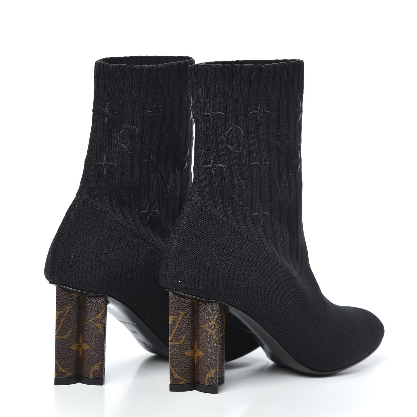 Monogram Stretch Fabric Silhouette Ankle Boots 36 Black