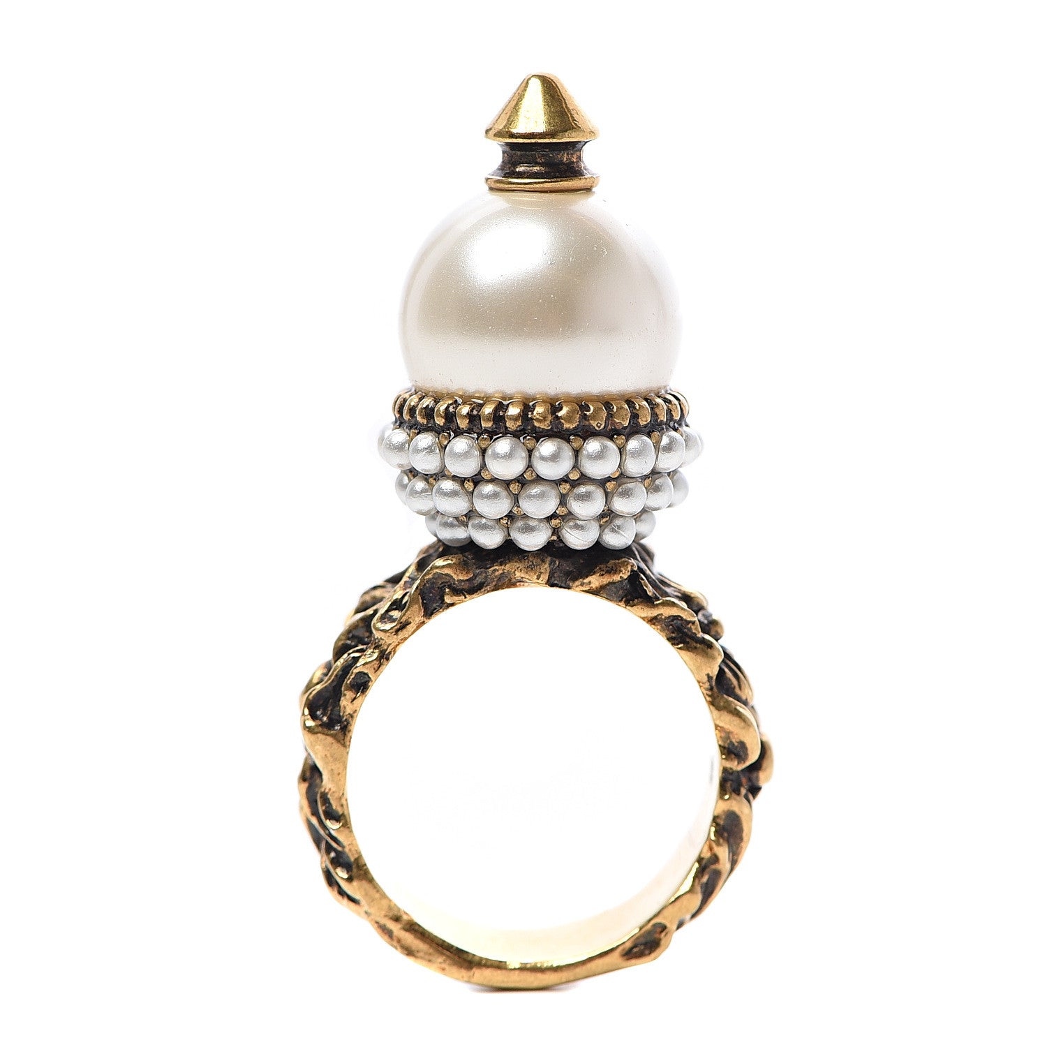 Gucci Metal Pearl Ring 7.5 Aged Gold 1 of 5