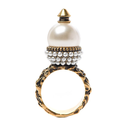 Gucci Metal Pearl Ring 7.5 Aged Gold 1 of 5