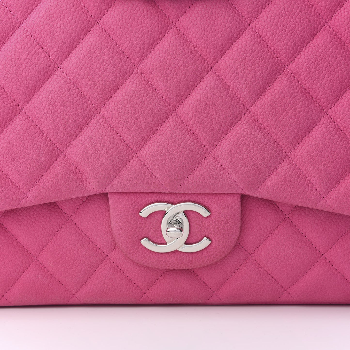 Iridescent Caviar Quilted Maxi Double Flap Hot Pink