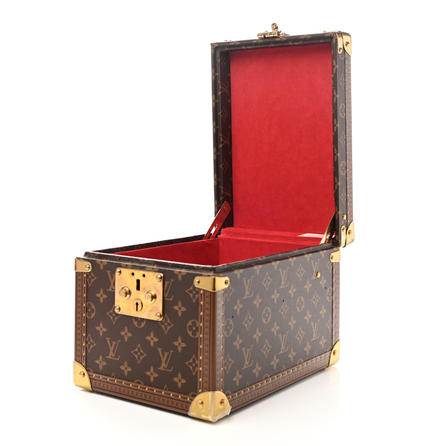 Monogram Boite Flacons Beauty Train Trunk Case Rouge Flamme