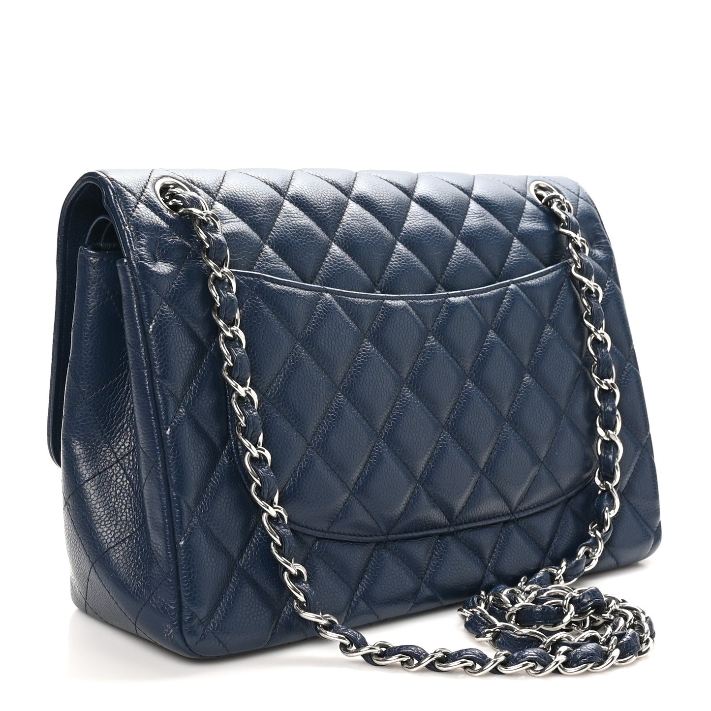 Caviar Quilted Jumbo Double Flap Navy Blue