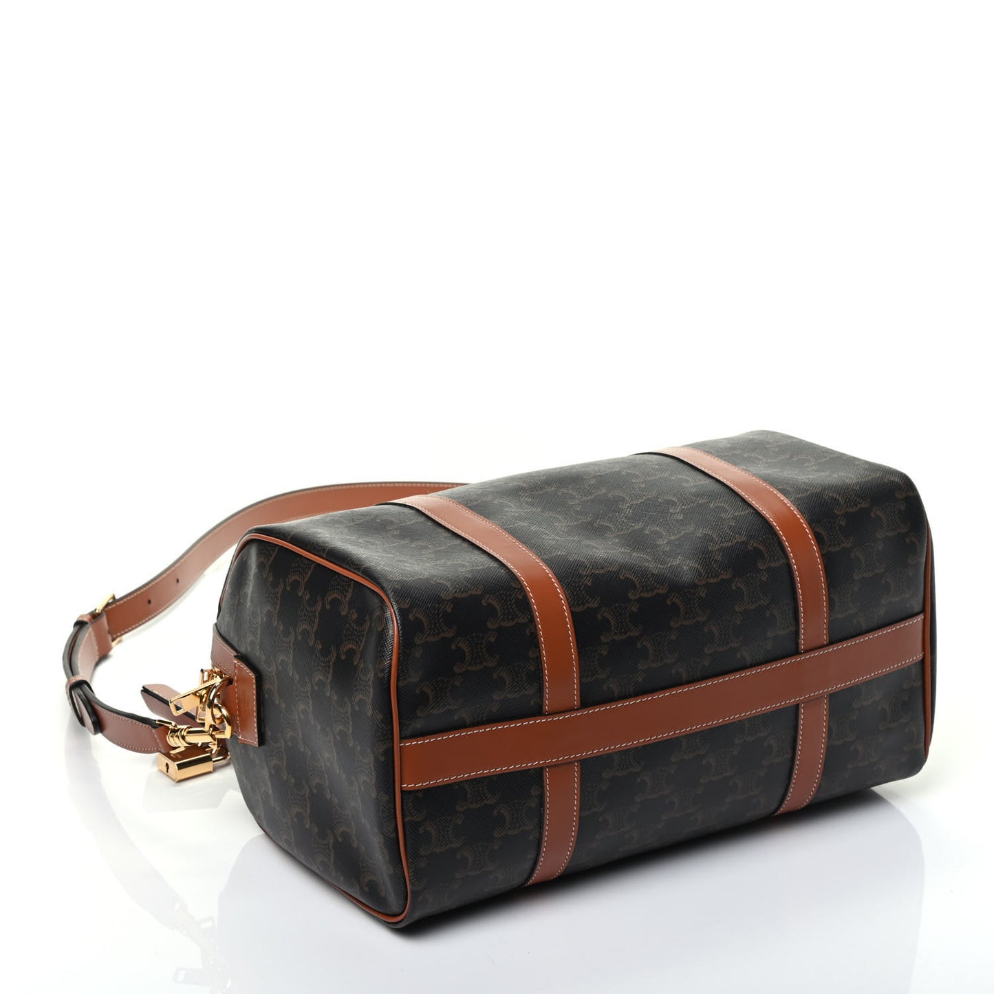 Triomphe Canvas Calfskin Boston Bag Tan