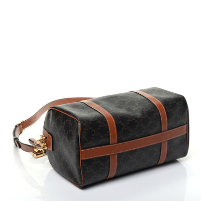 Celine Triomphe Canvas Calfskin Boston Bag Tan 5 of 10