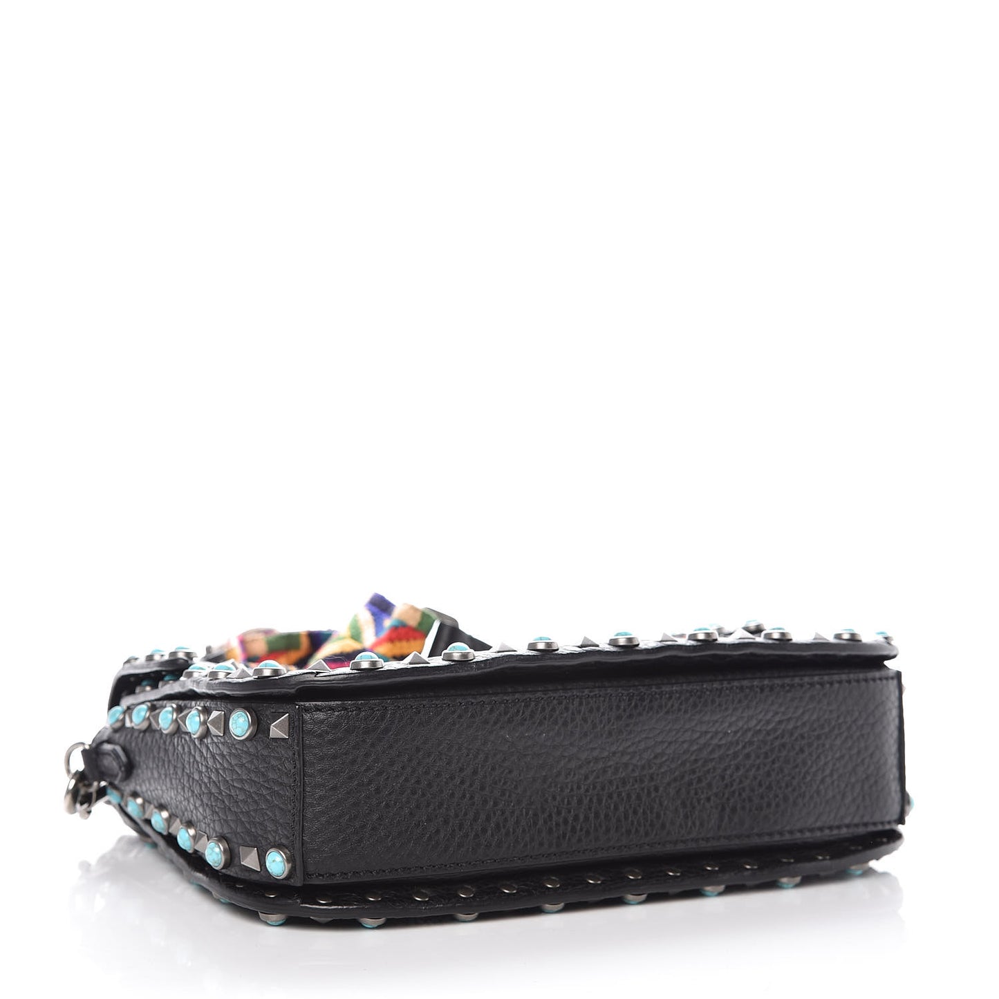Calfskin Patch Beaded Medium Guitar Strap Rockstud Rolling Flap Saddle Bag Black