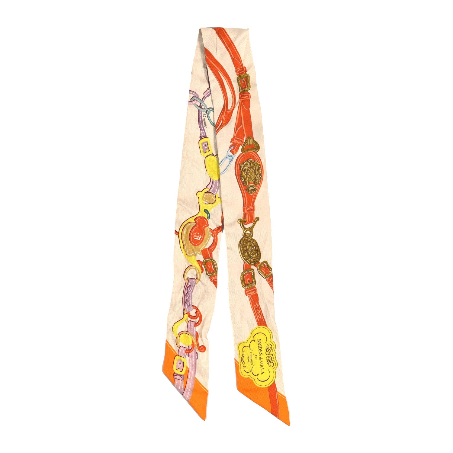 Hermes Silk Brides De Gala Twilly Creme Orange Jaune Vif 2 of 4