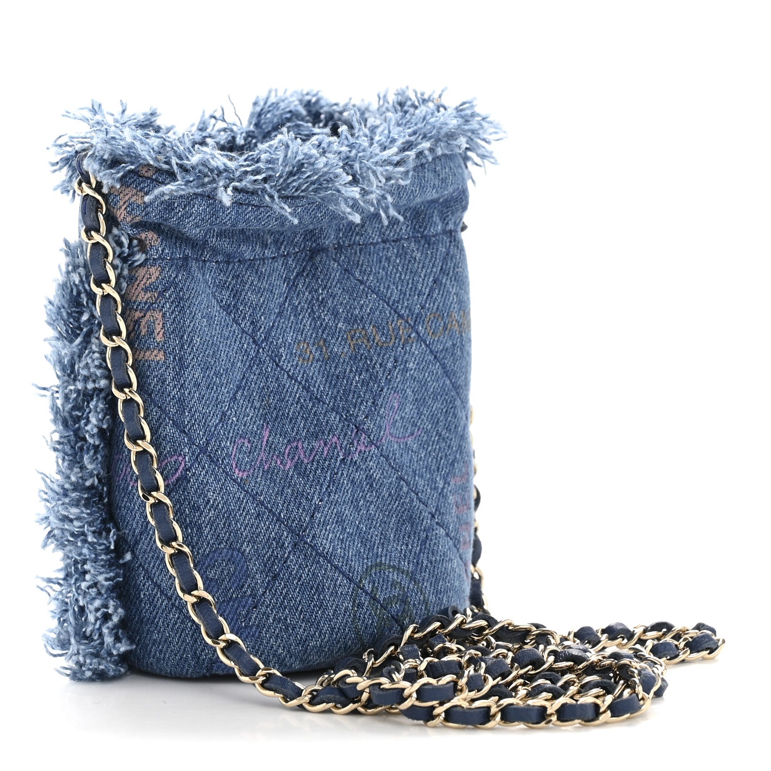 Chanel Denim Quilted Mood Mini Bucket With Chain Blue Multicolor 3 of 13