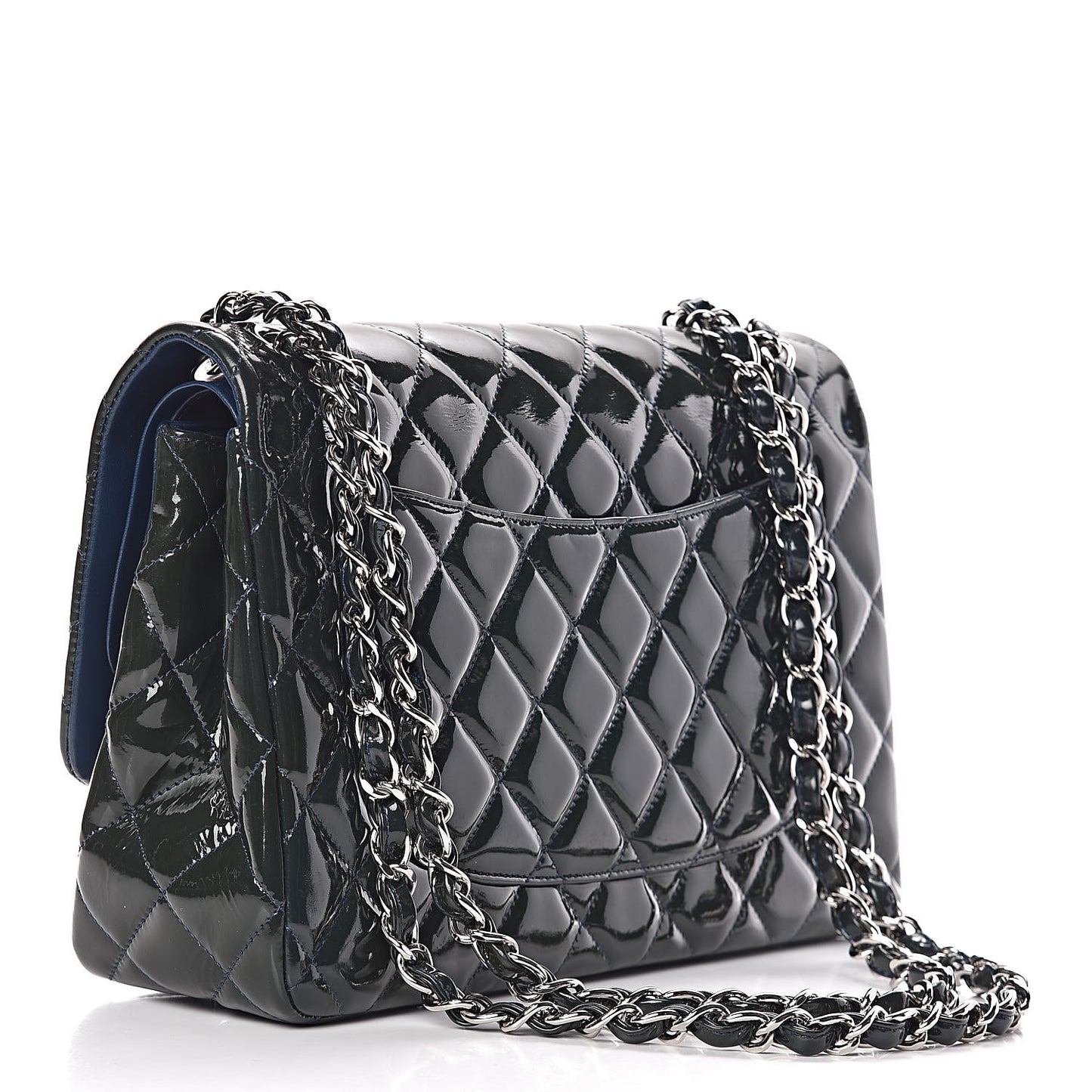 Patent Quilted Jumbo Double Flap Navy