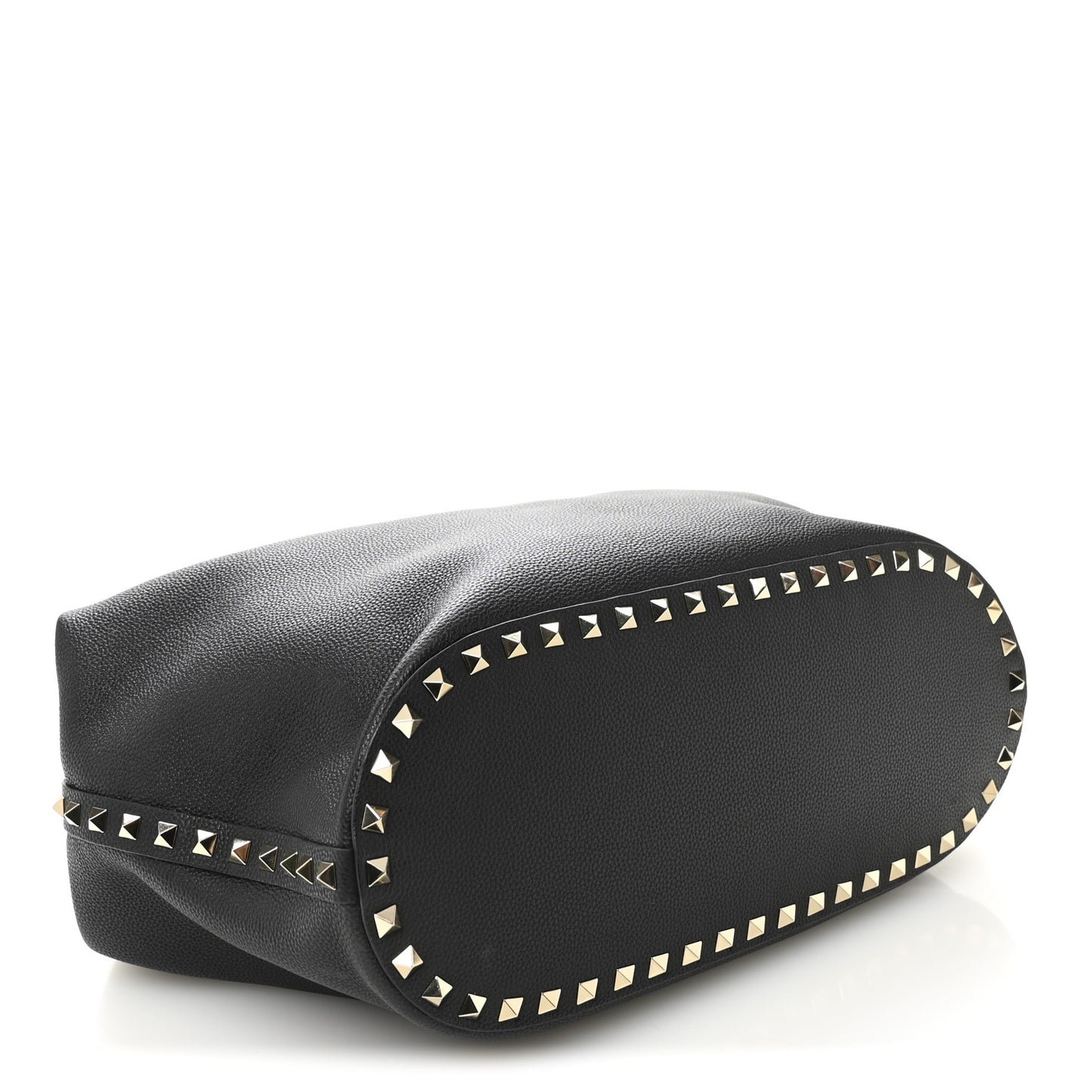 Grained Calfskin Small Rockstud Tote Black