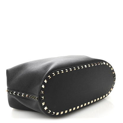 Valentino Garavani Grained Calfskin Small Rockstud Tote Black 4 of 10