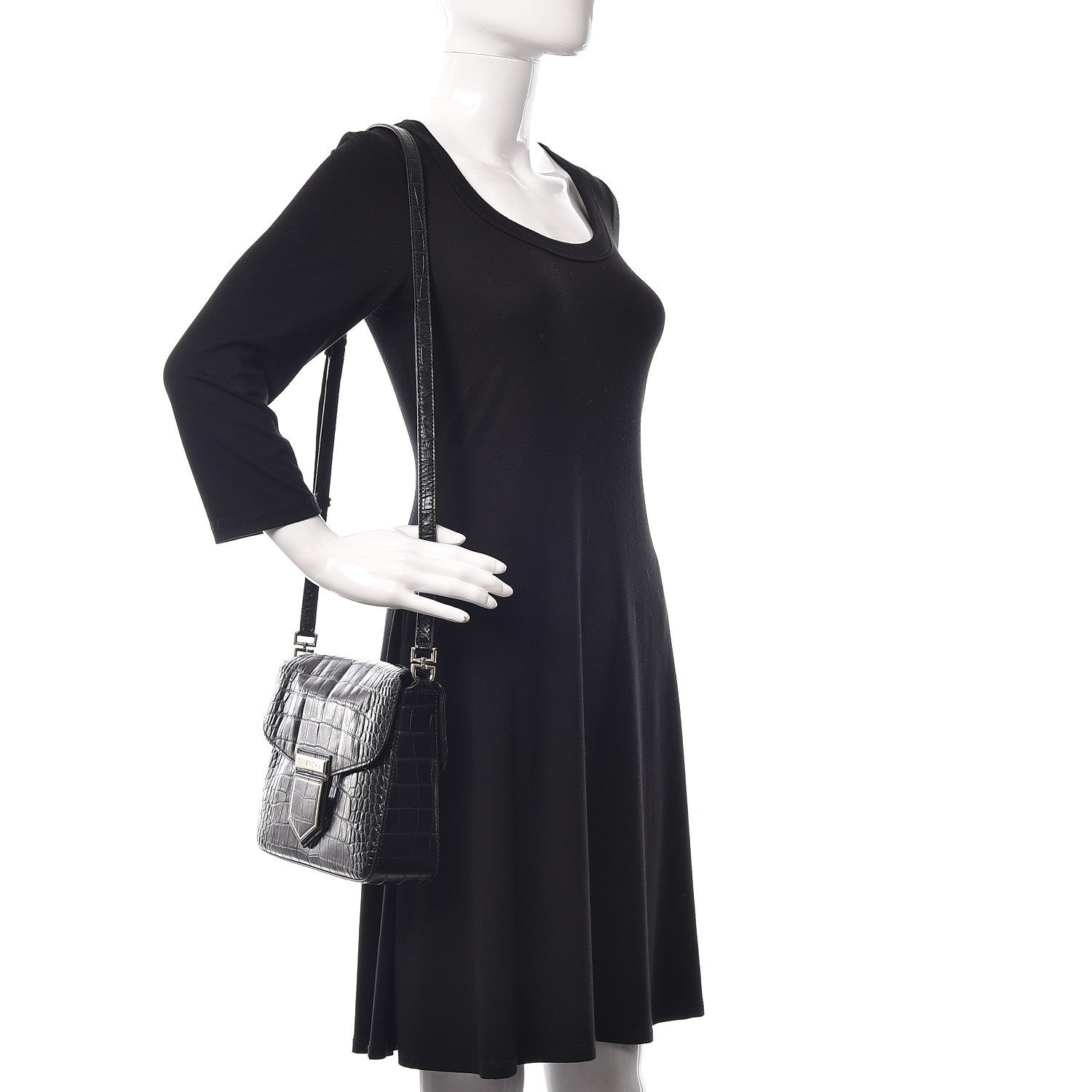 Givenchy Calfskin Crocodile Embossed Small Nobile Shoulder Bag Black 2 of 13