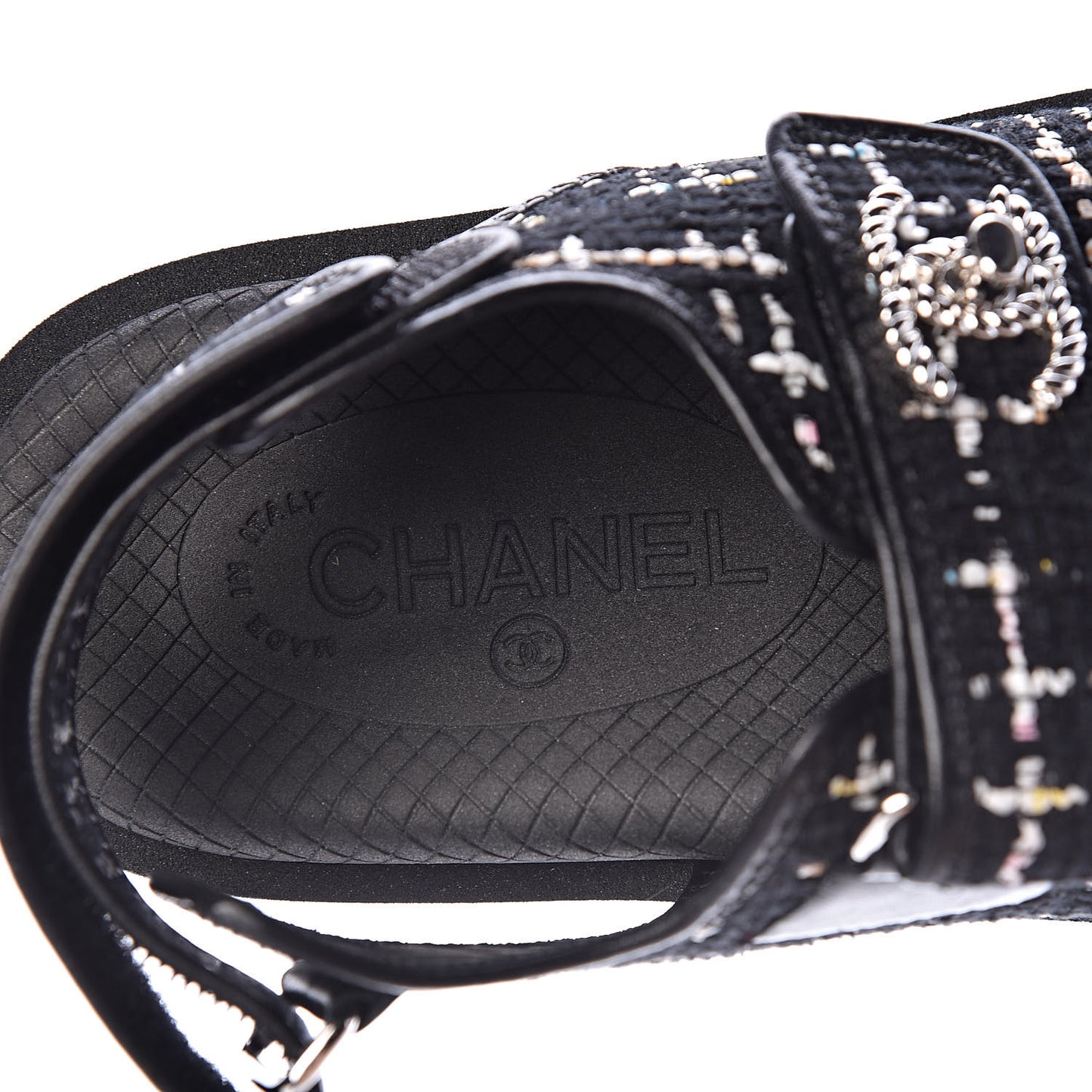 Tweed Lambskin Sandals 37 Black Multicolor