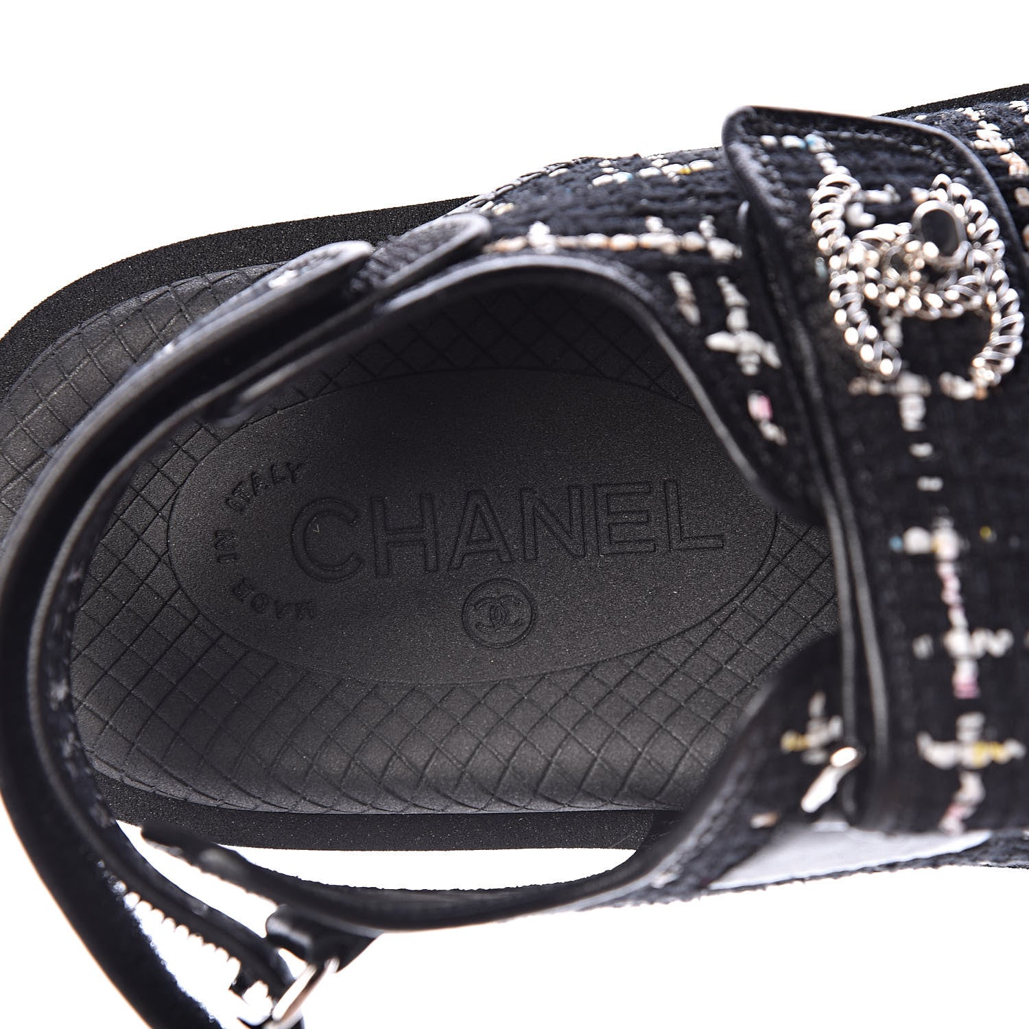 Chanel Tweed Lambskin Sandals 37 Black Multicolor 6 of 8