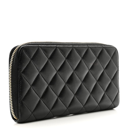 Chanel Lambskin Quilted Large Gusset Zip Around Wallet Black 3 of 10