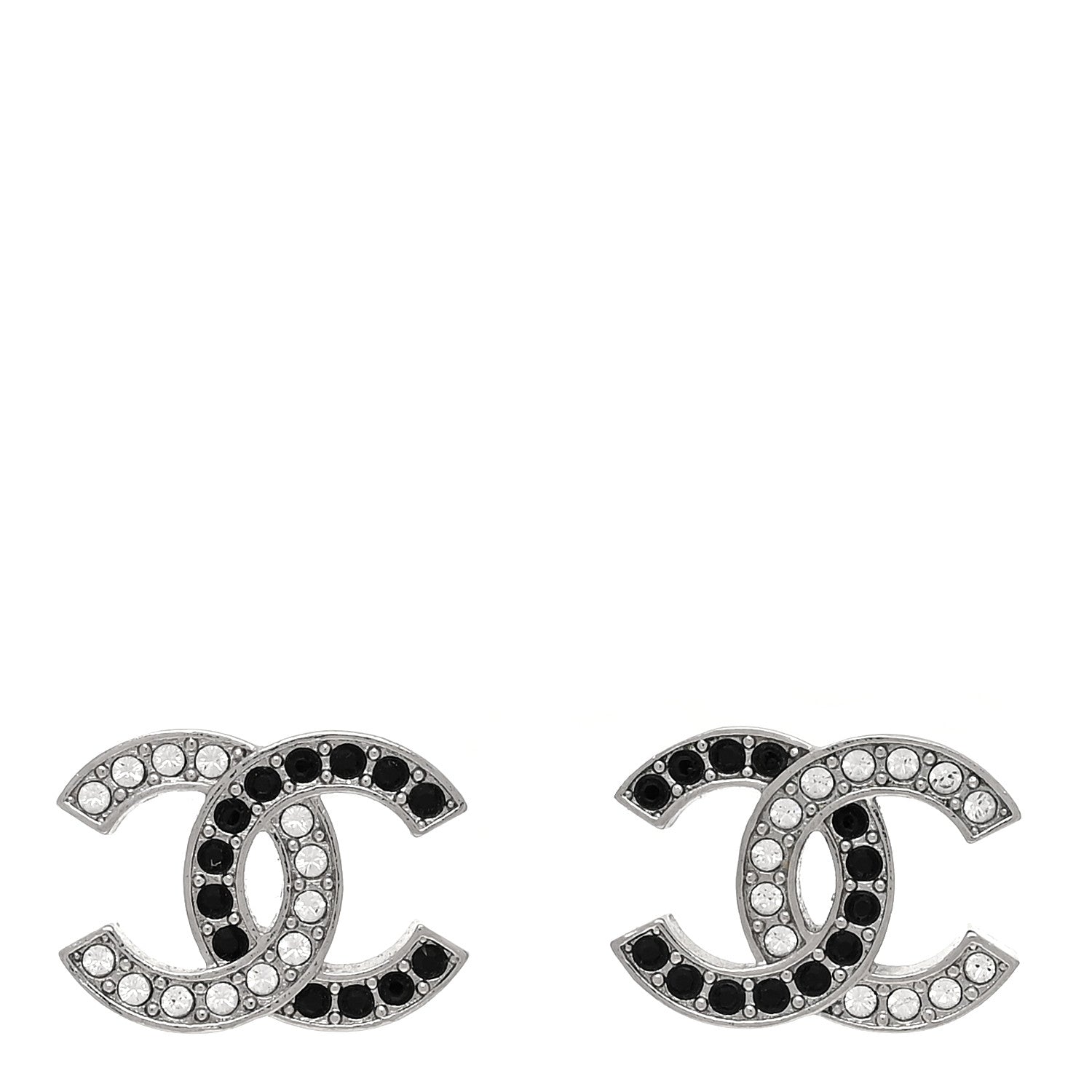 Chanel Crystal CC Earrings Silver Black 1 of 5