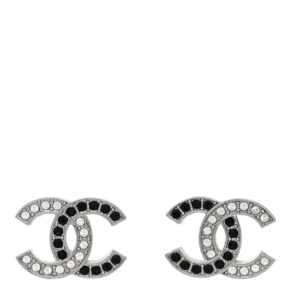Chanel Crystal CC Earrings Silver Black 1 of 5