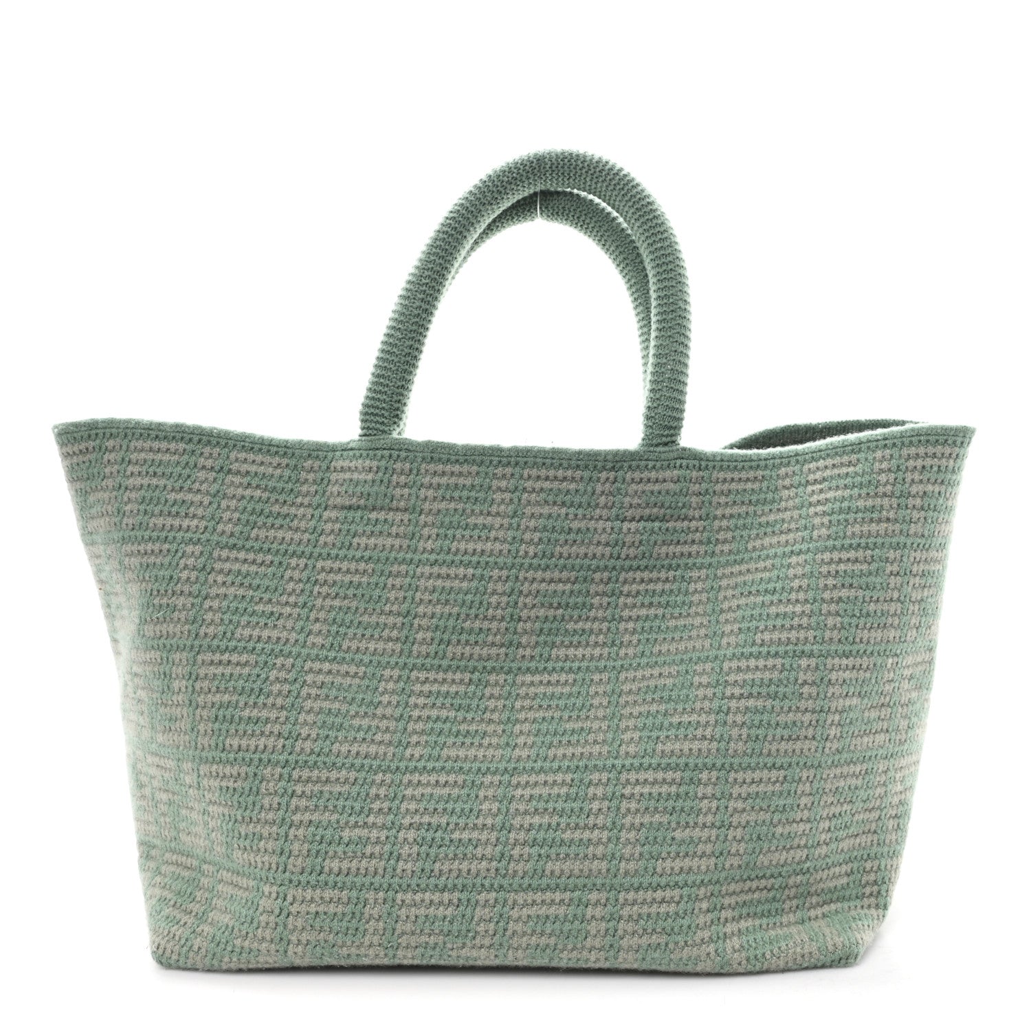 Fendi Cashmere Knit FF Large Shopper Tote Verde Islanda 1 of 9