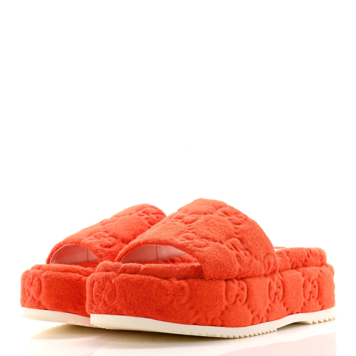Gucci Terry Cloth GG Monogram Angelina Platform 55mm Slide Sandals 38.5 Deep Orange 3 of 11