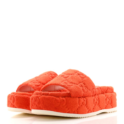 Gucci Terry Cloth GG Monogram Angelina Platform 55mm Slide Sandals 38.5 Deep Orange 3 of 11