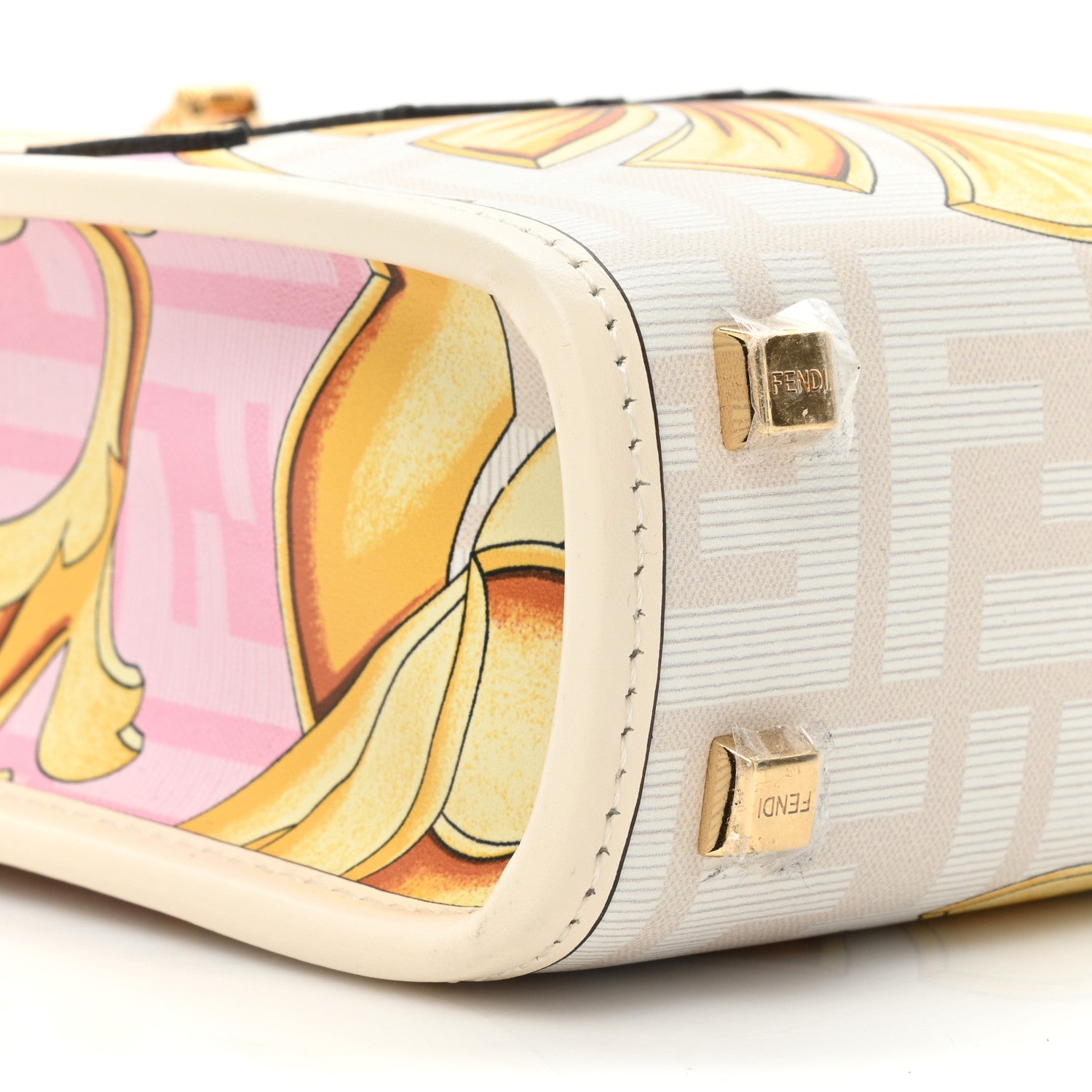 Fendi X VERSACE Calfskin Plexiglass Fendace FF Baroque Mini Fendi Sunshine Shopper Tote Gold Rosa White Ice Ciad 9 of 9