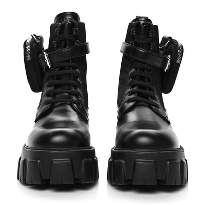 Prada Spazzolato Rois Nylon Metal Triangle Logo Monolith Pouch Pocket 55mm Boots 39 Black 2 of 7