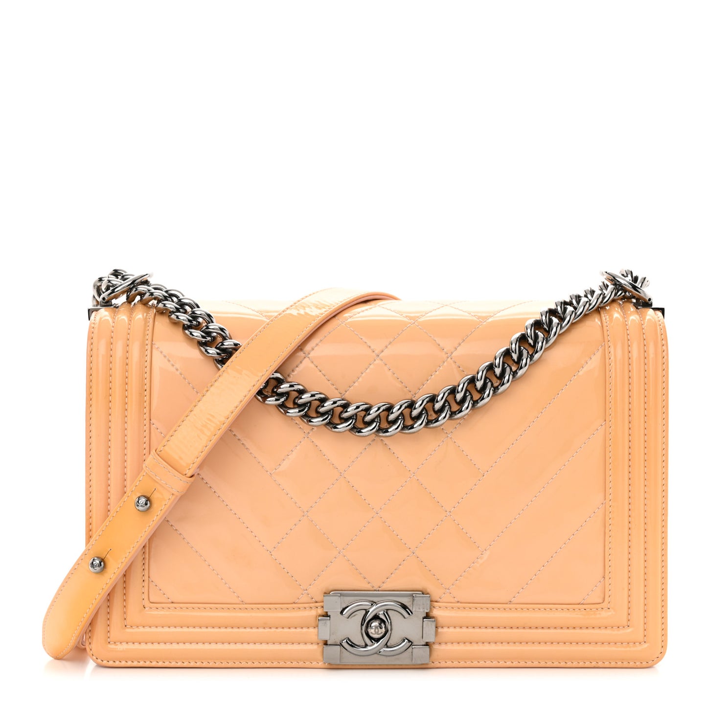 Patent Chevron Quilted New Medium Boy Flap Light Pink