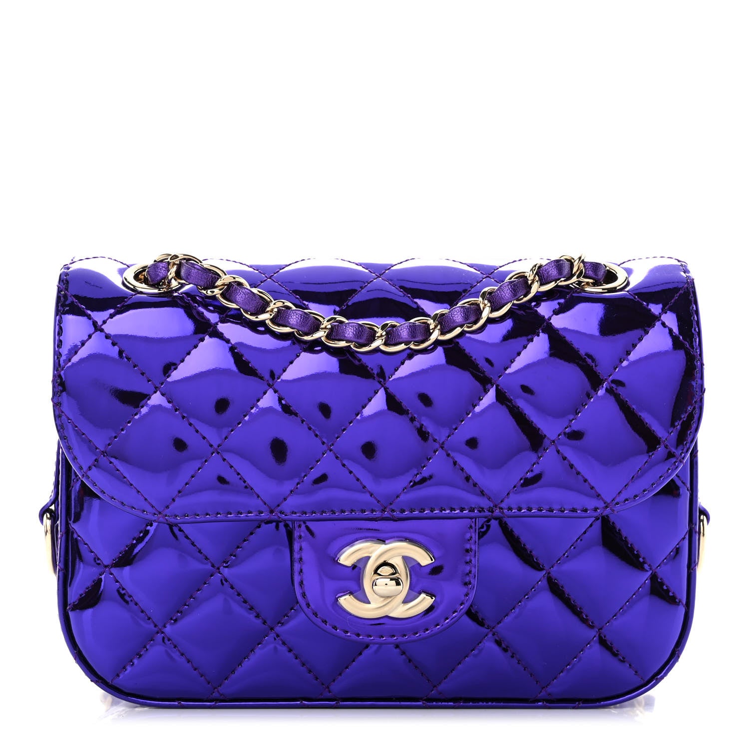 Chanel Mirror Calfskin Metallic Calfskin Quilted Hollywood Boulevard Mini Flap With Star Coin Purse Purple 3 of 11