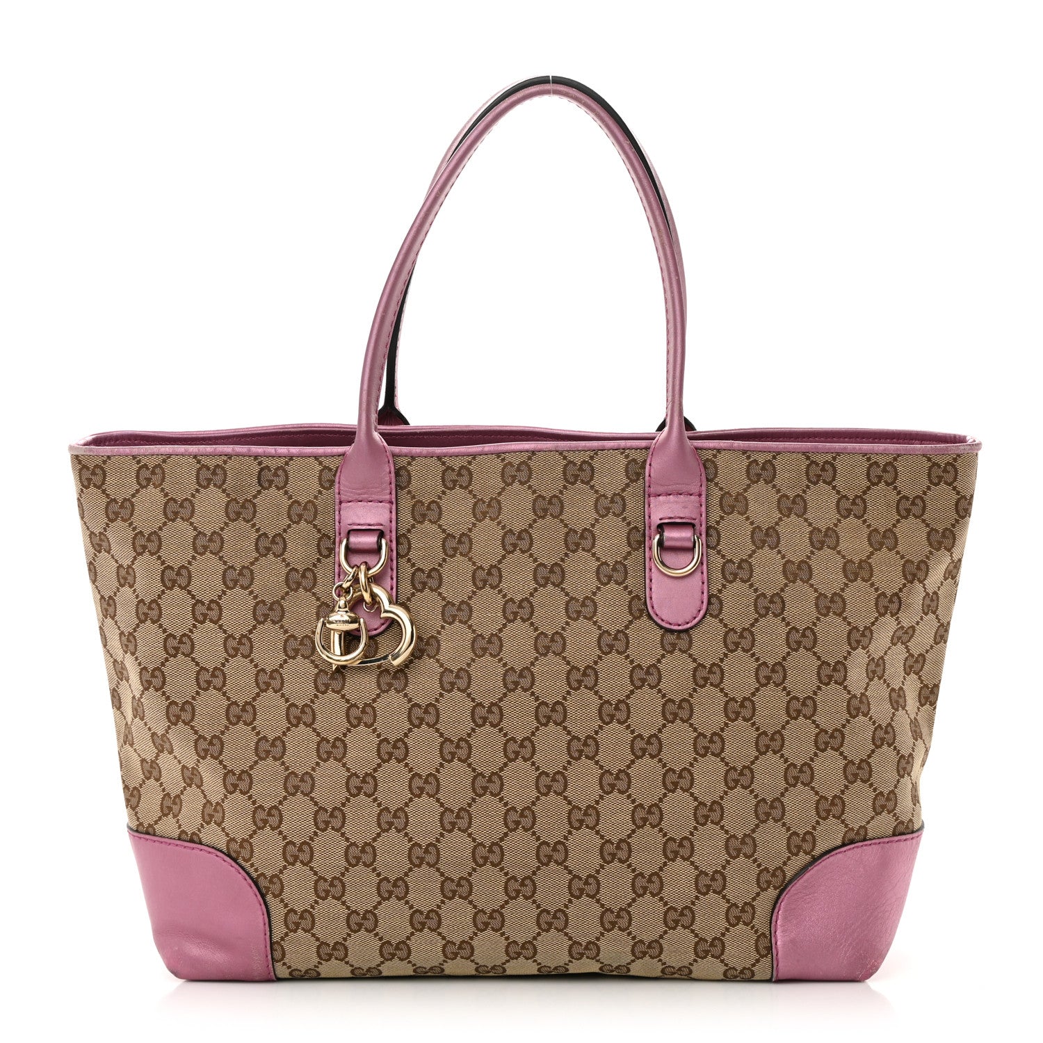 Gucci Monogram Large Heart Bit Charm Top Handle Tote Pink 1 of 23