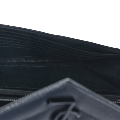 Saint Laurent Grain De Poudre Matelasse Chevron Monogram Monochrome Chain Wallet Black 6 of 9