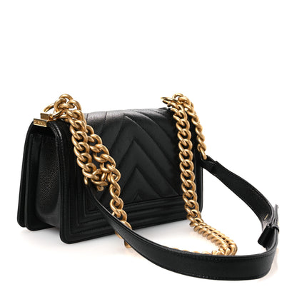 Chanel Caviar Chevron Quilted Small Boy Flap Black 2 of 15