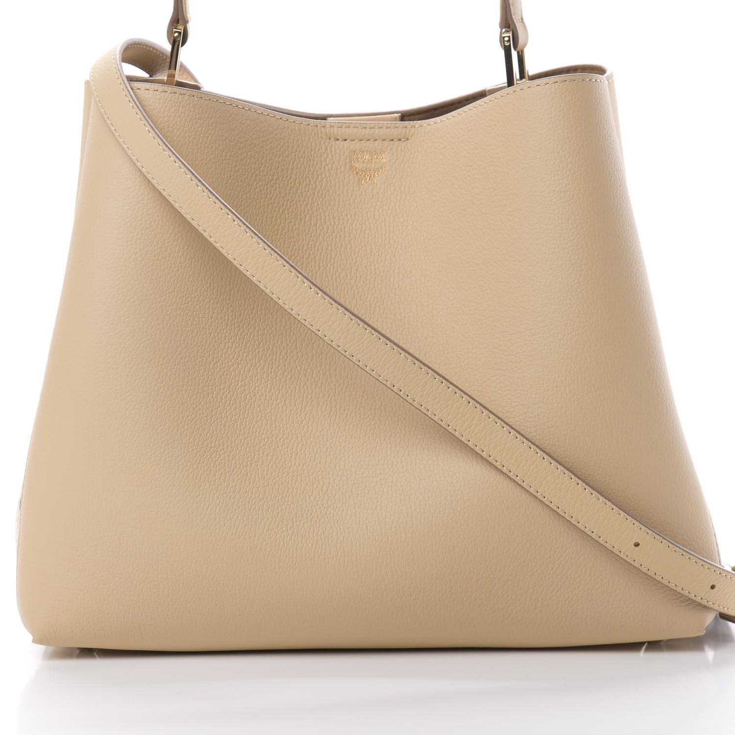 MCM Grained Calfskin Visetos Medium Sarah Hobo Latte Beige 8 of 10