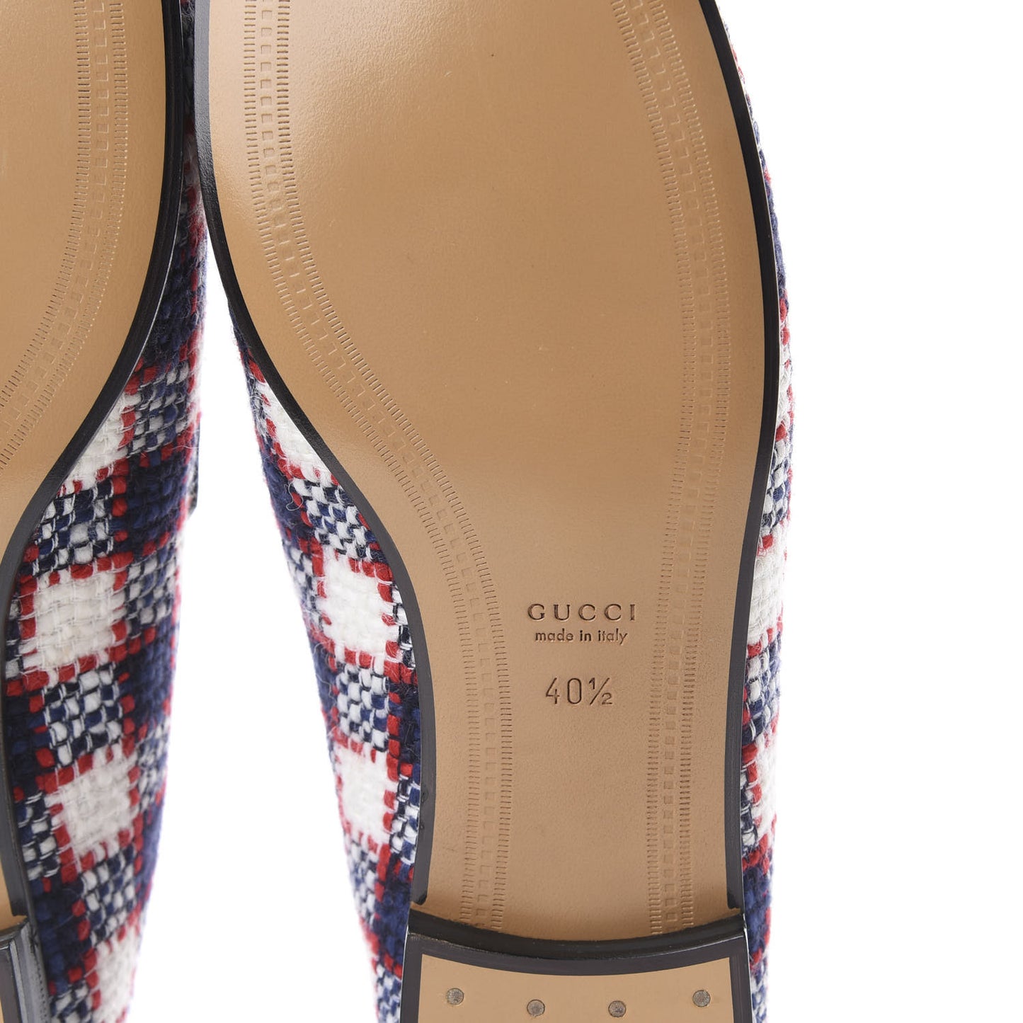 Vintage Tweed Check Horsebit Womens Jordaan Loafers 40.5 White Hibiscus Red Marine