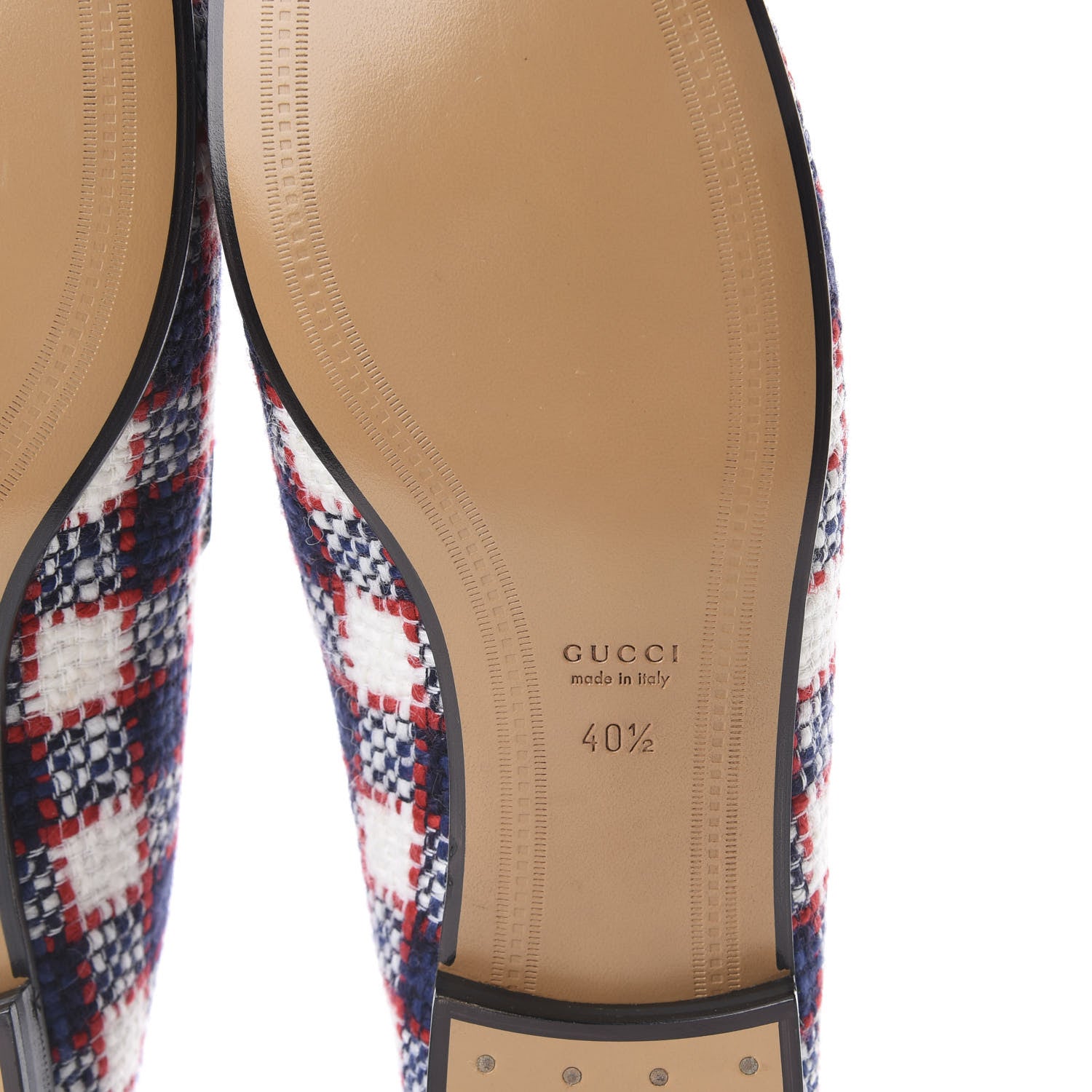 Gucci Vintage Tweed Check Horsebit Womens Jordaan Loafers 40.5 White Hibiscus Red Marine 8 of 14