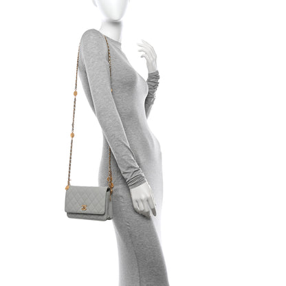 Chanel Caviar Quilted Medallion Wallet on Chain WOC Light Grey 2 of 12