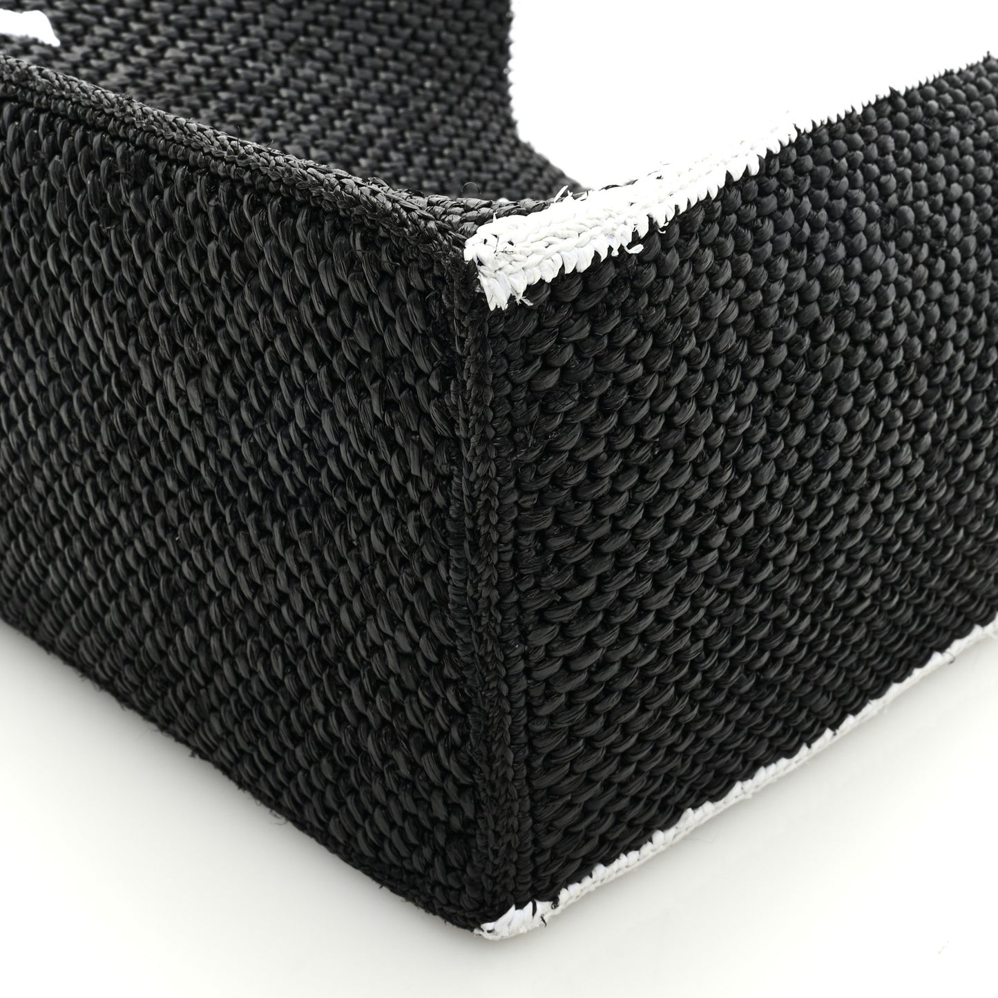 Raffia Large Paula's Ibiza Logo Tote Black White