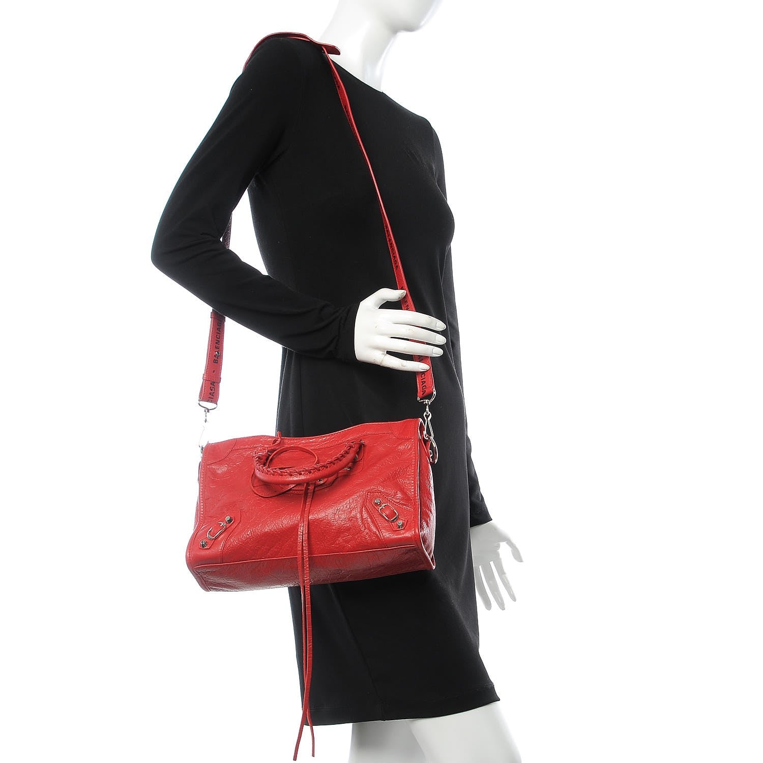 Balenciaga Agneau Arena Classic Silver Hardware S City Logo Strap Rouge Cardinal Black 2 of 7