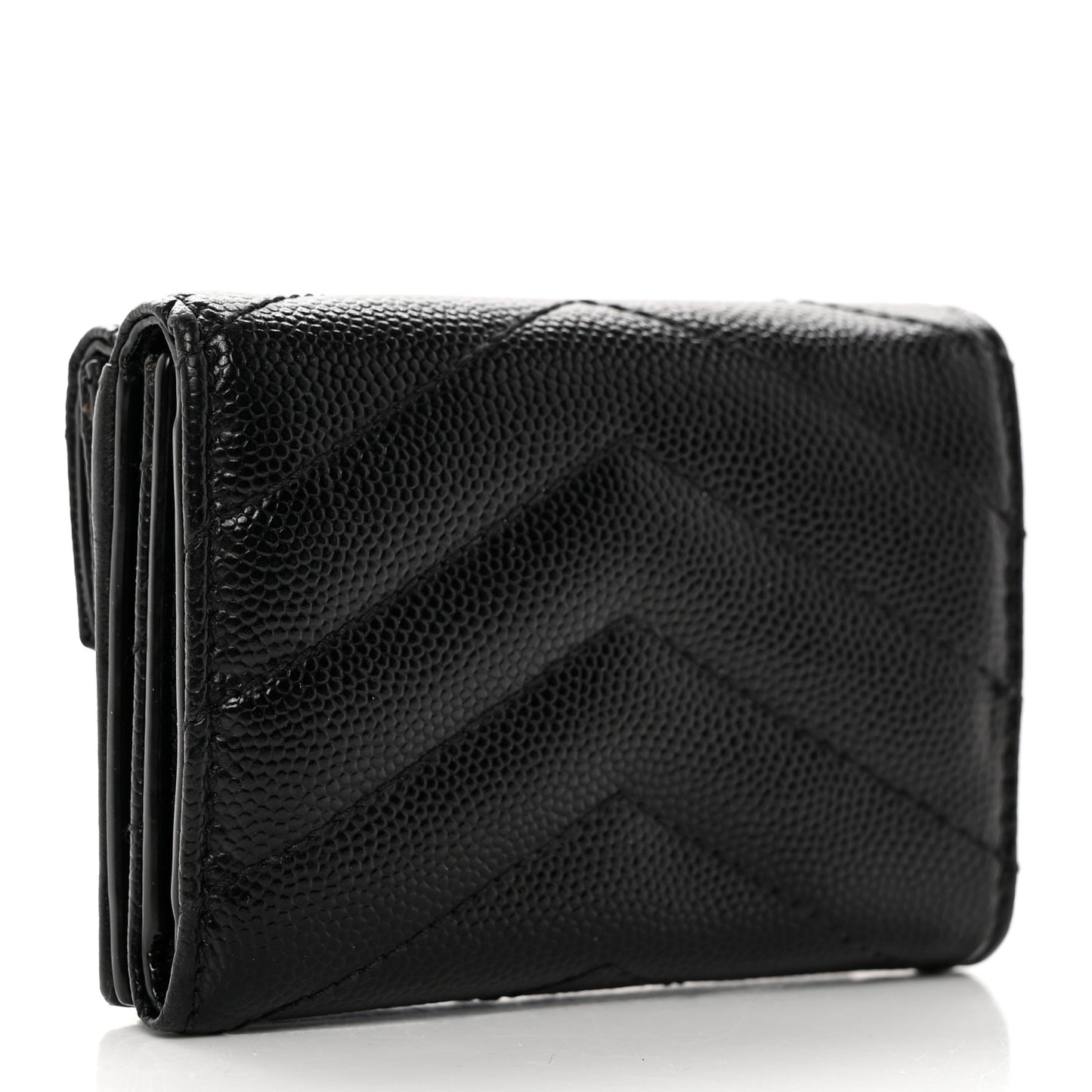 Grain De Poudre Matelasse Chevron Monogram Compact Tri Fold Pocket Wallet Black
