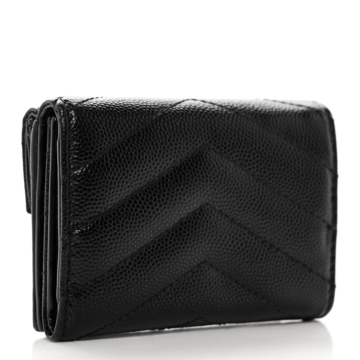 Saint Laurent Grain De Poudre Matelasse Chevron Monogram Compact Tri Fold Pocket Wallet Black 3 of 9