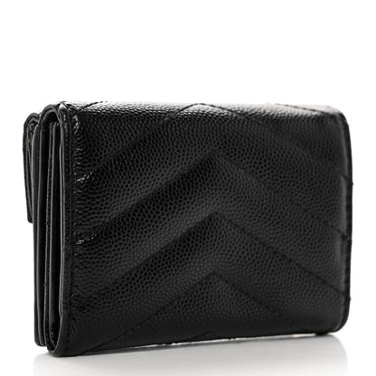Saint Laurent Grain De Poudre Matelasse Chevron Monogram Compact Tri Fold Pocket Wallet Black 3 of 9