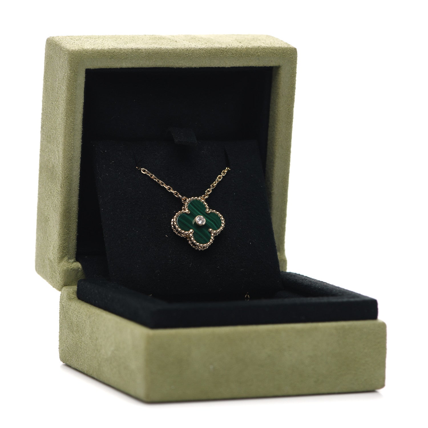 Van Cleef & Arpels 18K Yellow Gold Diamond Malachite Vintage Alhambra Pendant Necklace 6 of 6
