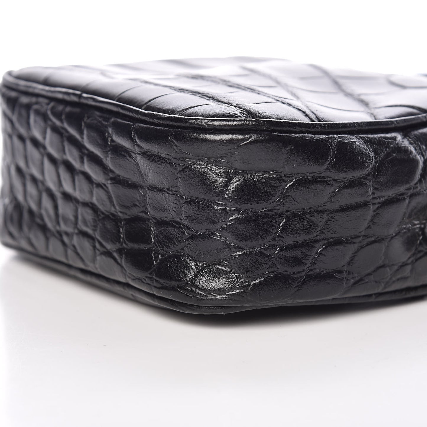 Calfskin Crocodile Embossed Mini Camera Shoulder Bag Black