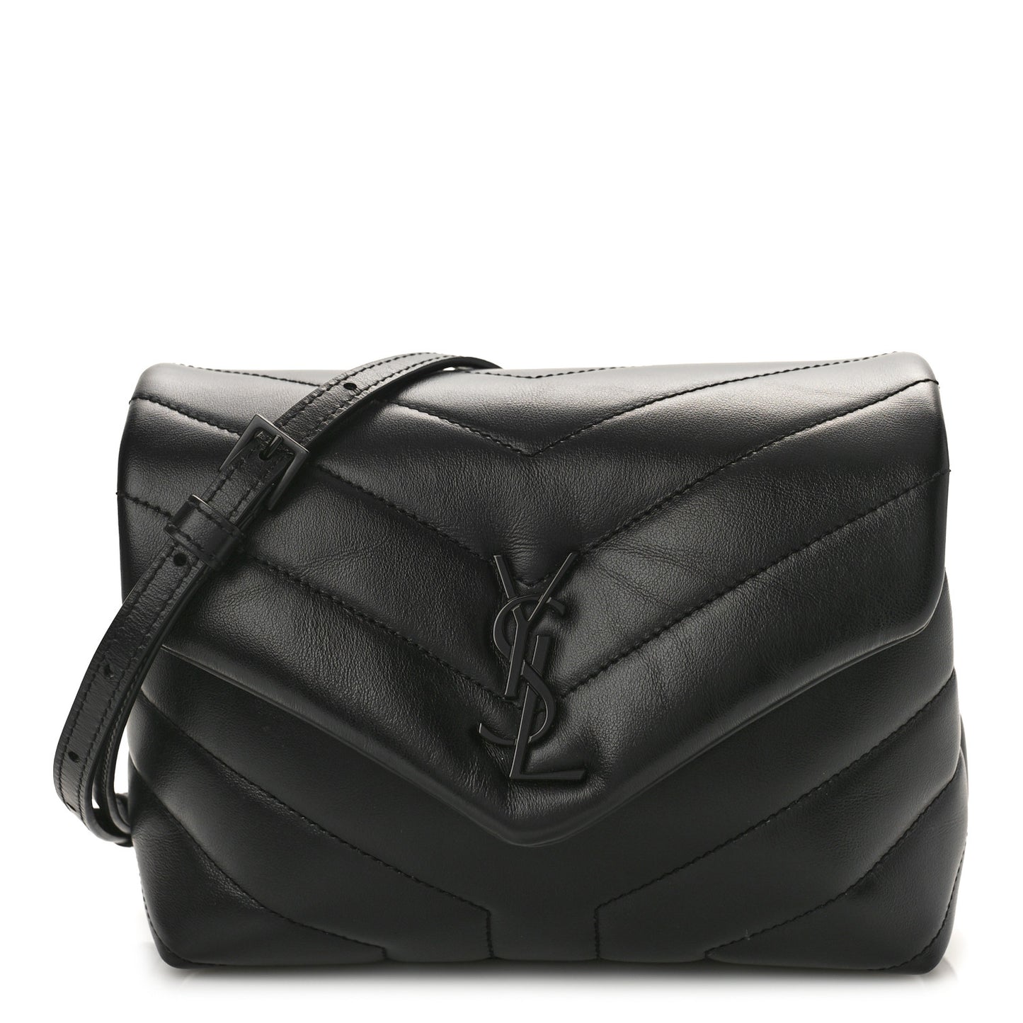 Calfskin Y Quilted Monogram Monochrome Toy Loulou Crossbody Bag Black