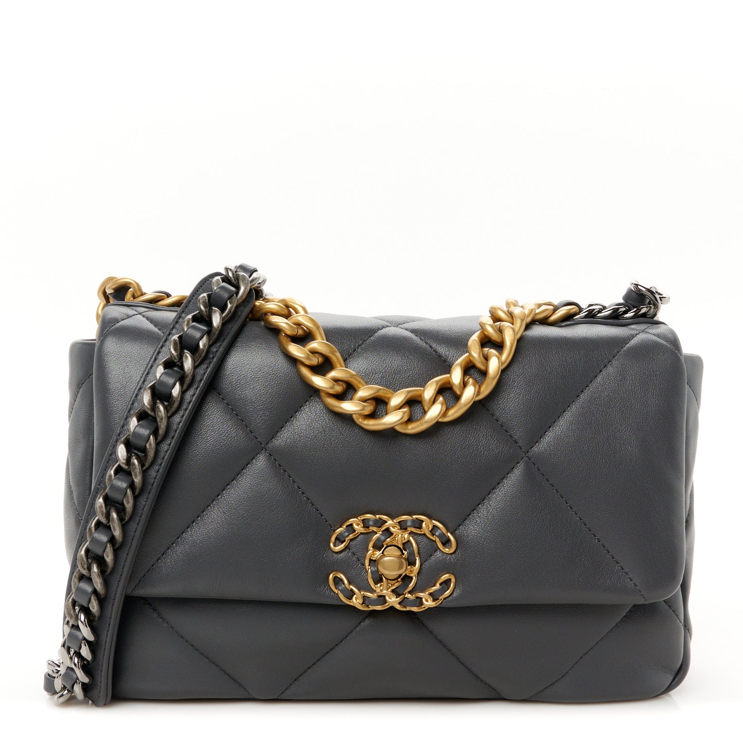 Lambskin Quilted Medium Chanel 19 Flap Dark Grey