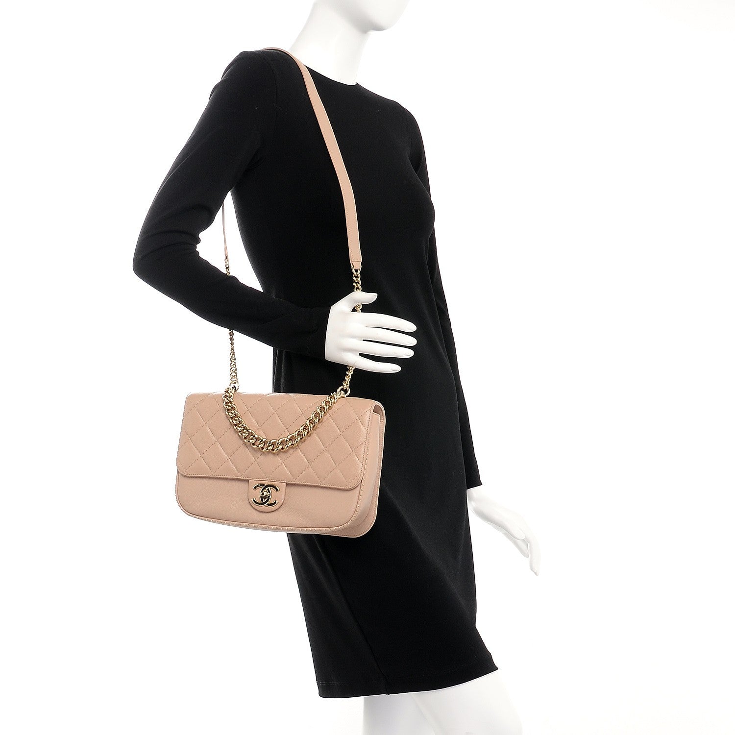 Chanel Caviar Quilted Large Studded Flap Beige 2 of 10