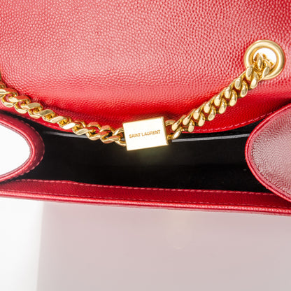 Saint Laurent Grain De Poudre Small Classic Monogram Satchel Vermillion 6 of 7