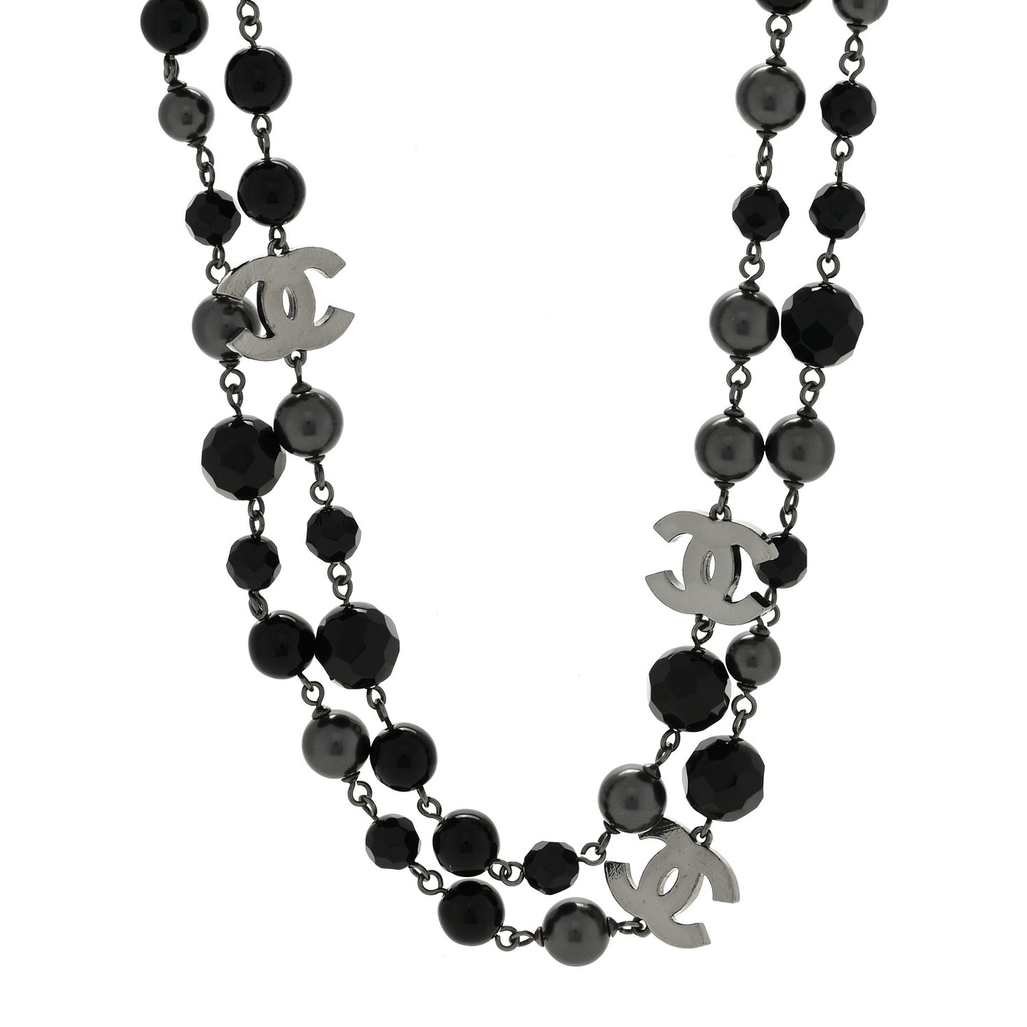Ruthenium Beaded CC Long Necklace Black