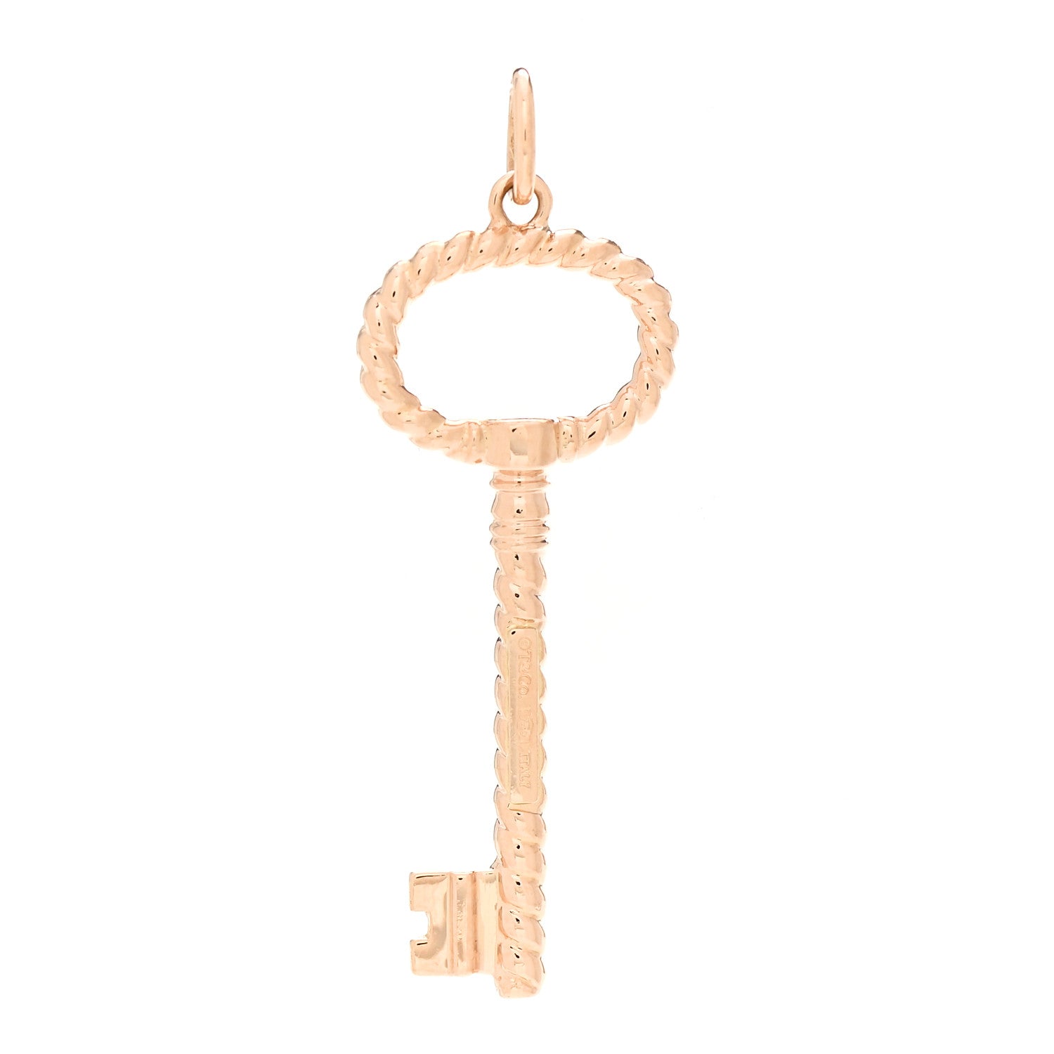 Tiffany 18K Rose Gold Twist Oval Key Pendant Necklace 3 of 4