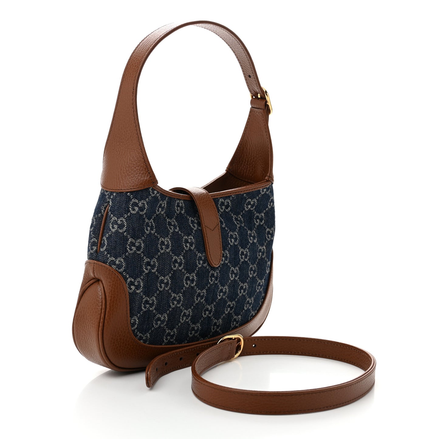 New Denim GG Monogram Calfskin Small Jackie 1961 Hobo Blue Tea Cuir