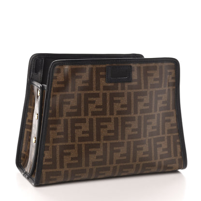 Fendi Glazed Fabric Vitello Century FF 1974 Stamp Patch Mini Peekaboo Defender Cover Mogano Panna Black 3 of 10