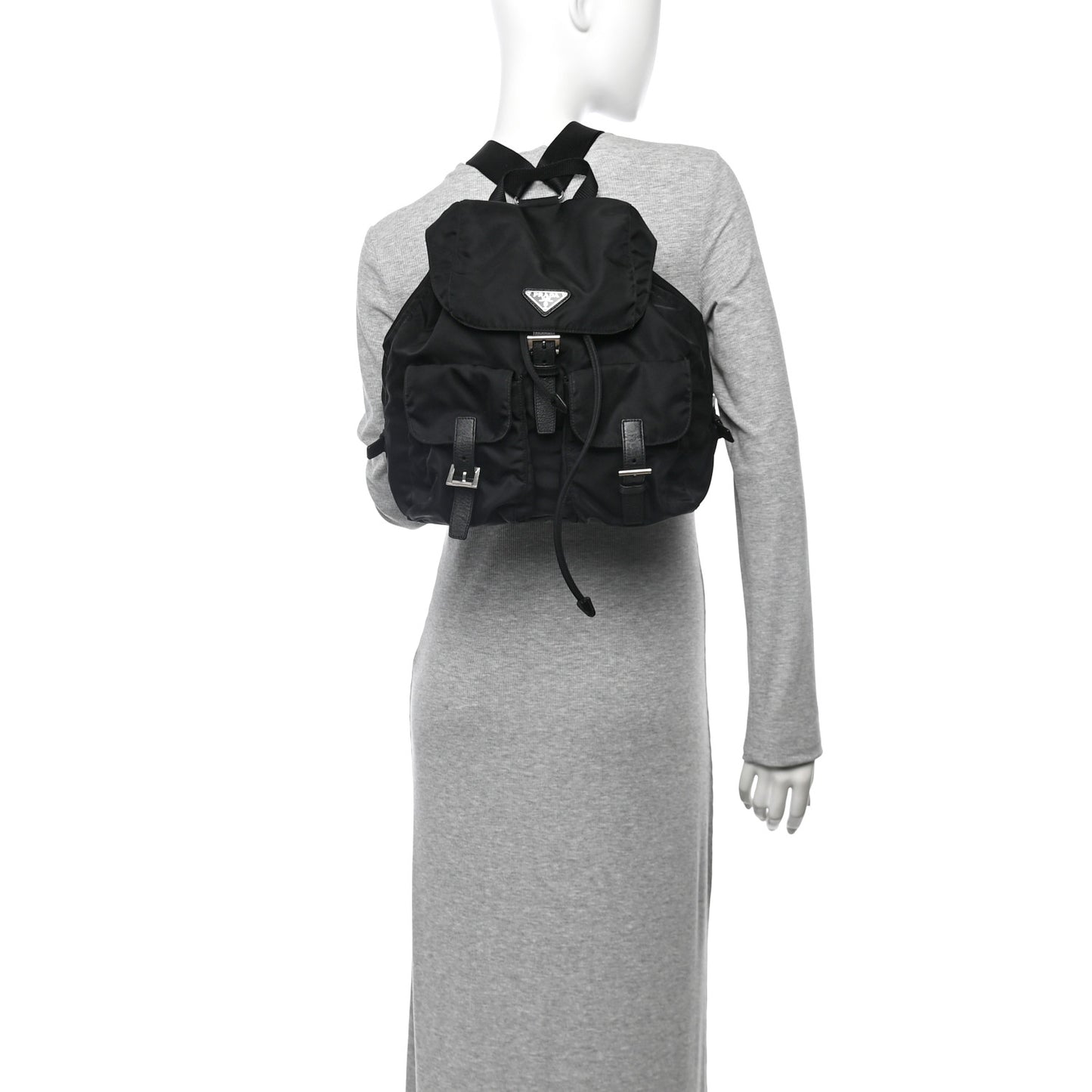 Nylon Vela Saffiano Medium Backpack Black